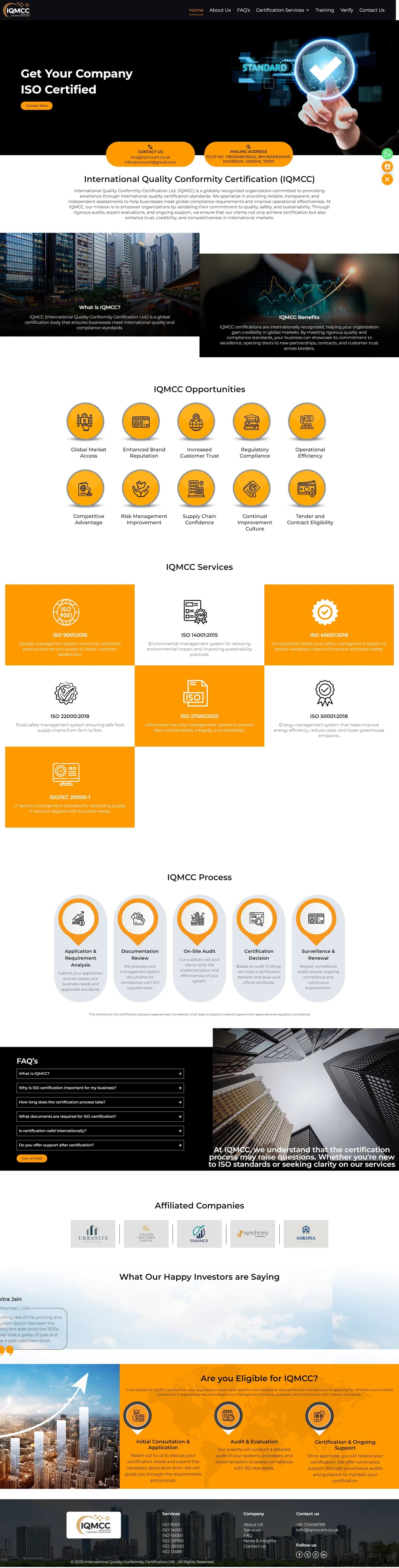 IQMCC — International Quality Conformity Certification website, desktop view